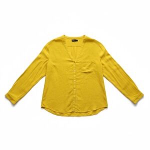 GAP Womens XL Mustard Yellow V Neck Button Down Shirt Blouse Citrine Relaxed
